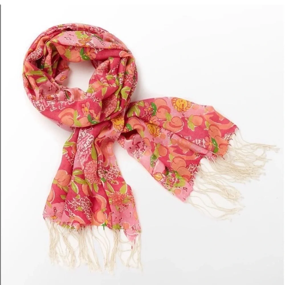 Lilly Pulitzer Lilly Loves Georgia Murfee Scarf Silk Cashmere Tassel Pink